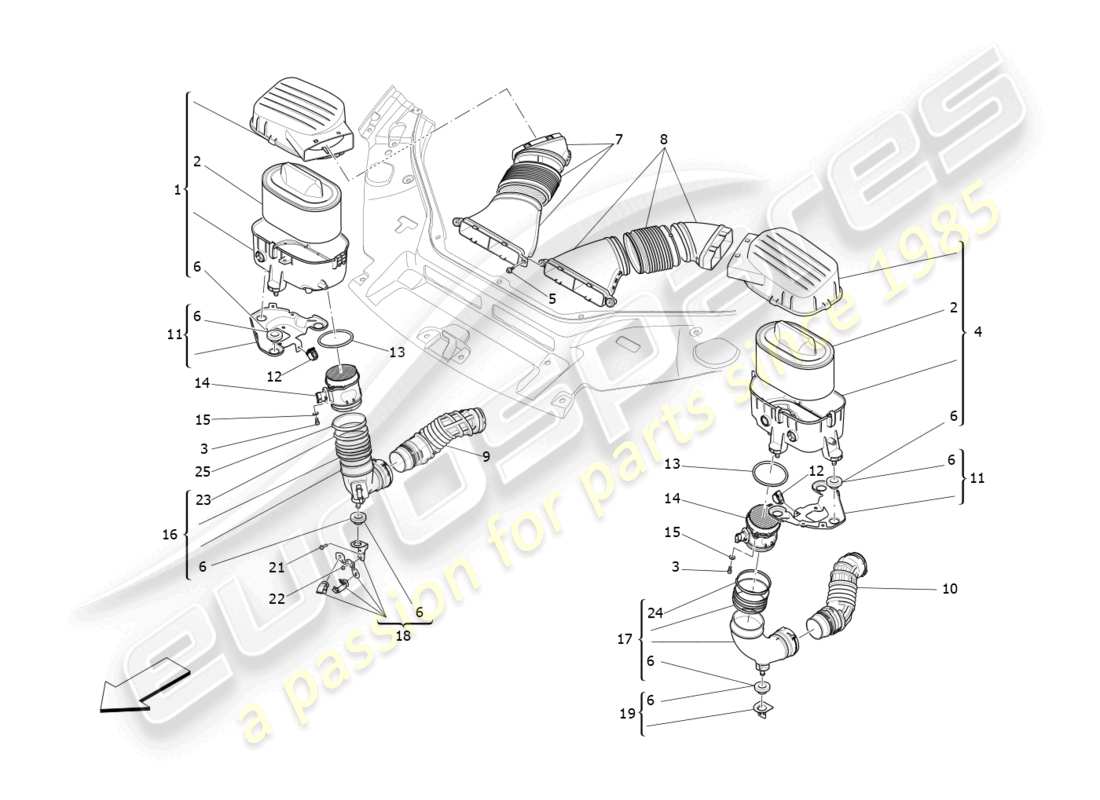 maserati levante tributo (2021) filtro de aire, toma de aire y conductos diagrama de piezas