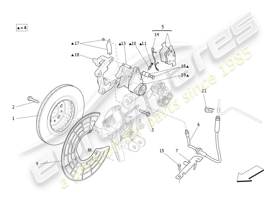 maserati ghibli fragment (2022) diagrama de piezas de los dispositivos de frenado en las ruedas traseras