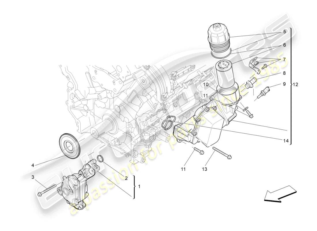 maserati quattroporte (2018) sistema de lubricación: diagrama de piezas de bomba y filtro