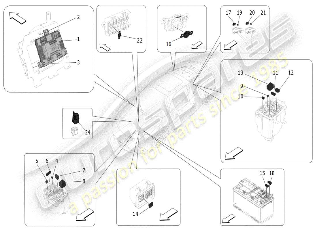 maserati mc20 (2024) relés, fusibles y cajas diagrama de piezas