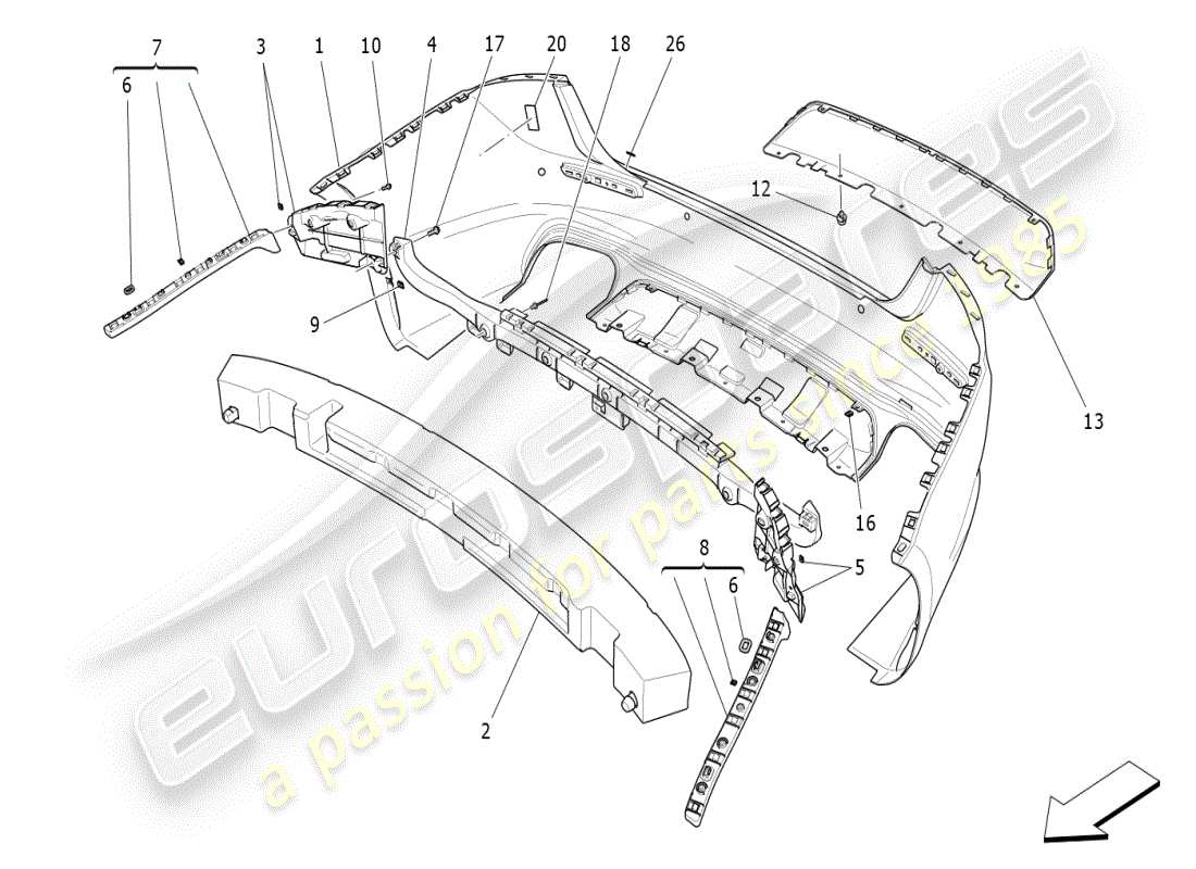 maserati ghibli (2019) parachoques trasero diagrama de piezas