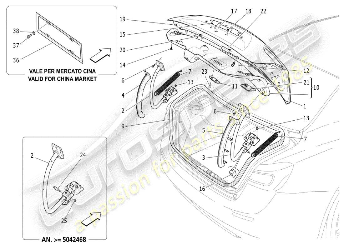 maserati ghibli (2019) rear lid diagrama de piezas