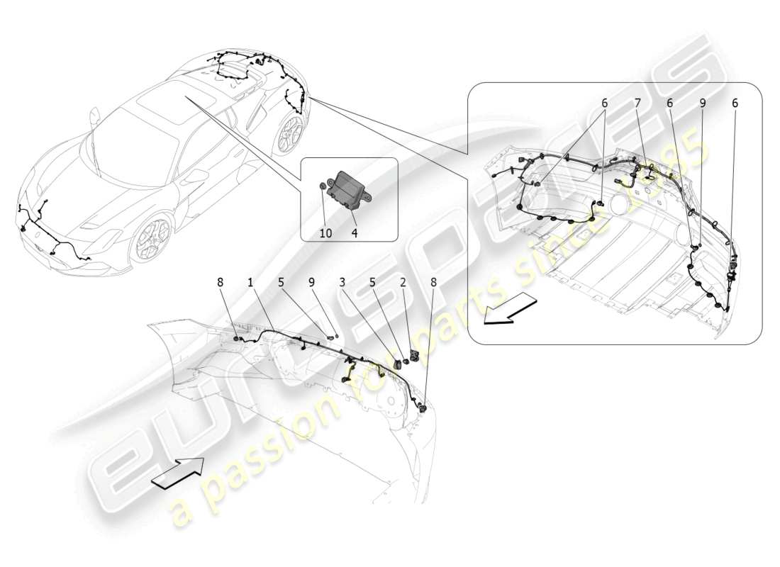 maserati mc20 (2023) diagrama de piezas de los sensores de estacionamiento