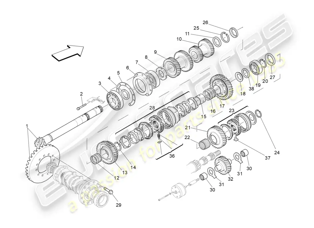 maserati granturismo (2012) engranajes del eje de colocación diagrama de piezas