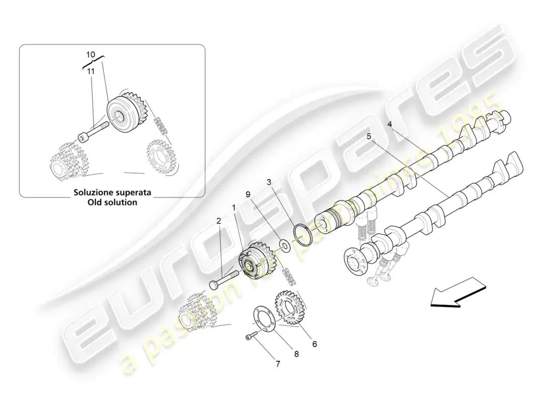 maserati granturismo (2012) árboles de levas de culata izquierda diagrama de piezas