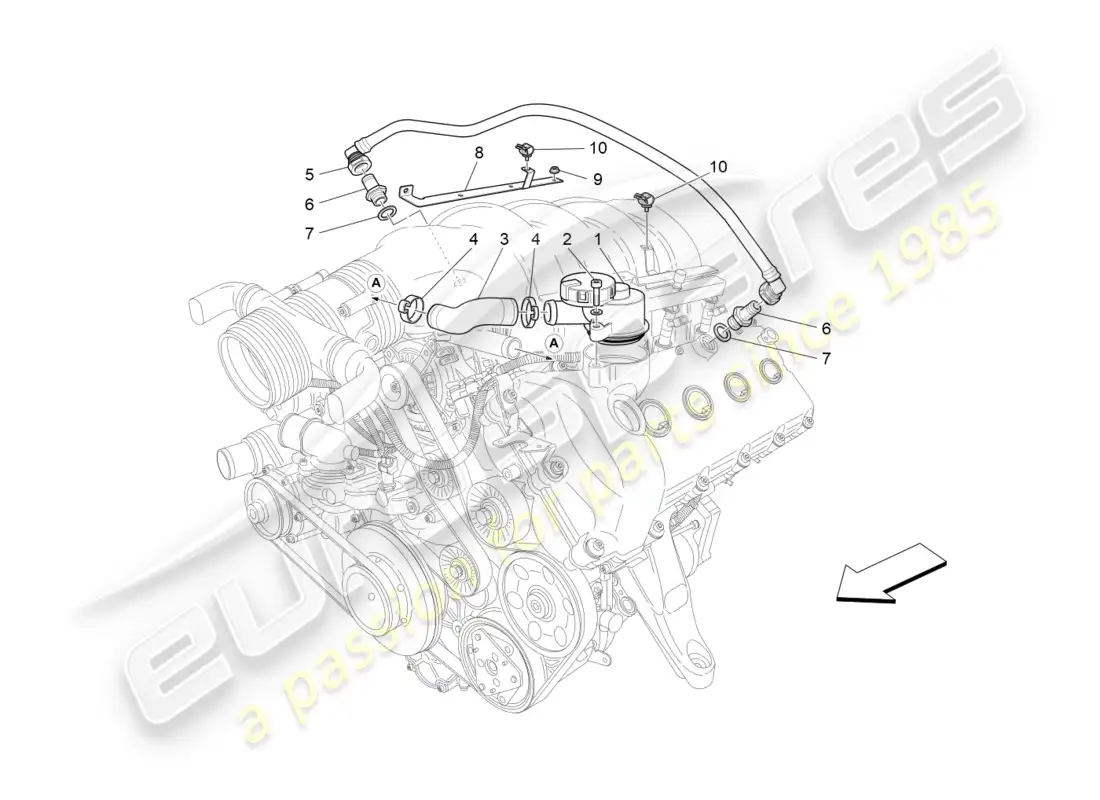 maserati granturismo (2011) sistema de recirculación de vapor de aceite diagrama de piezas