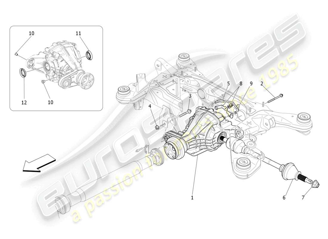 maserati levante modena (2022) ejes diferencial y eje trasero diagrama de piezas