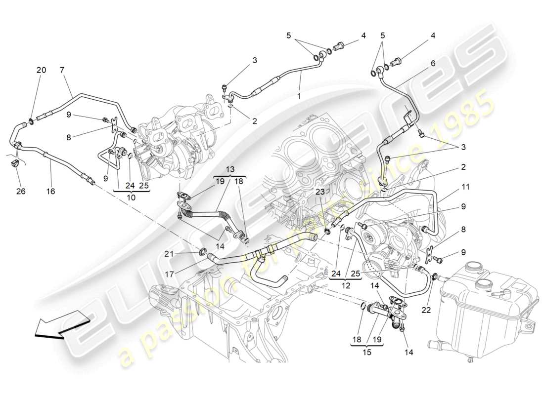 maserati levante modena (2022) sistema de turboalimentación: lubricación y enfriamiento diagrama de piezas