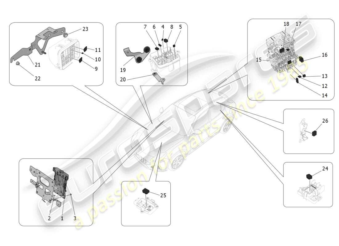 maserati grecale gt (2023) diagrama de piezas de relés, fusibles y cajas