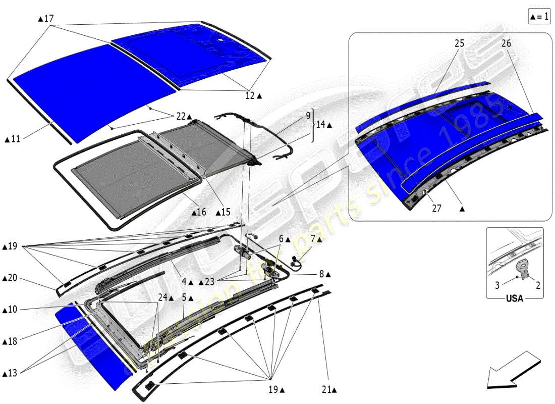 maserati grecale modena (2023) techo corredizo diagrama de piezas