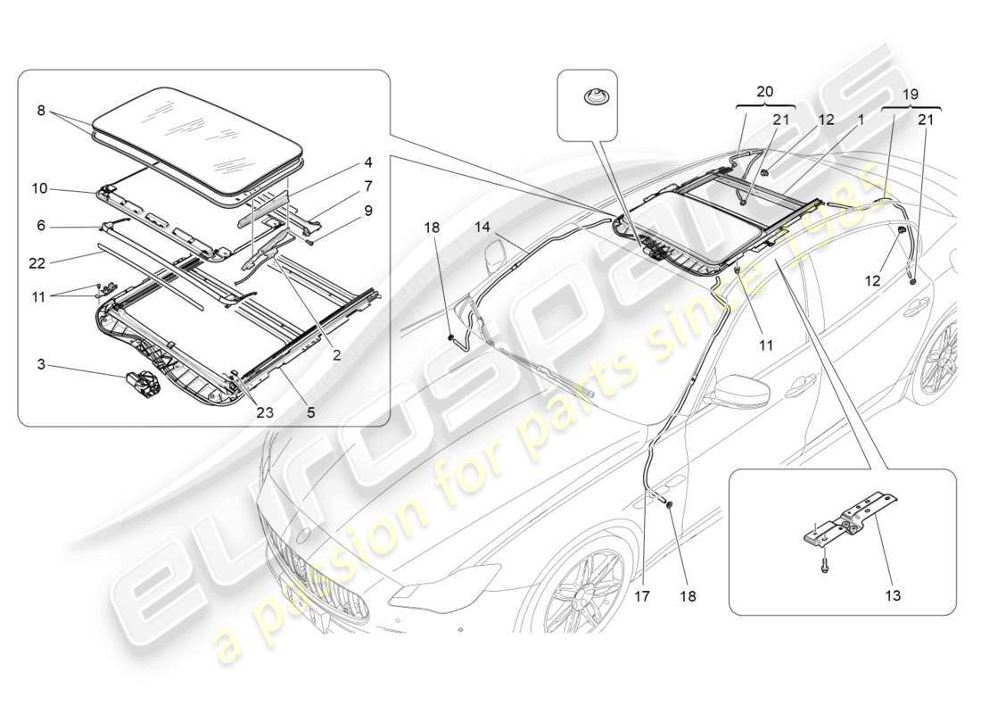 maserati quattroporte (2018) diagrama de piezas del techo corredizo