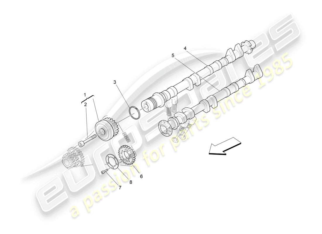 maserati granturismo mc stradale (2012) diagrama de piezas de los árboles de levas de la culata izquierda