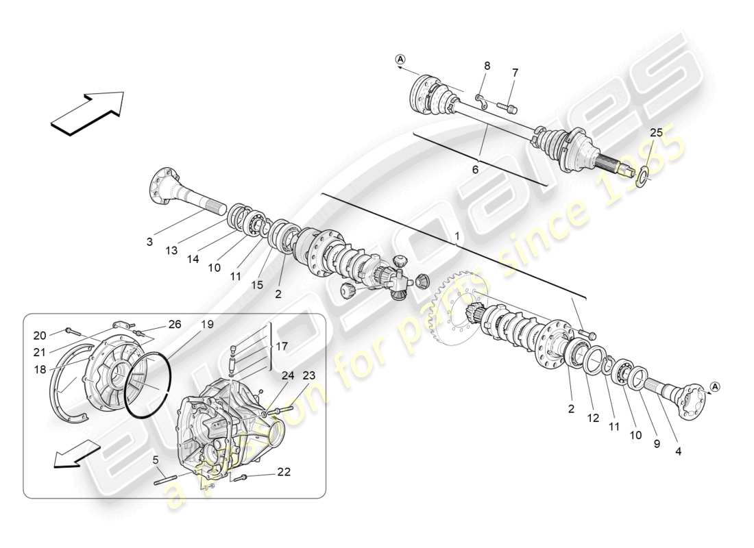 maserati granturismo mc stradale (2012) diagrama de piezas del diferencial y del eje trasero