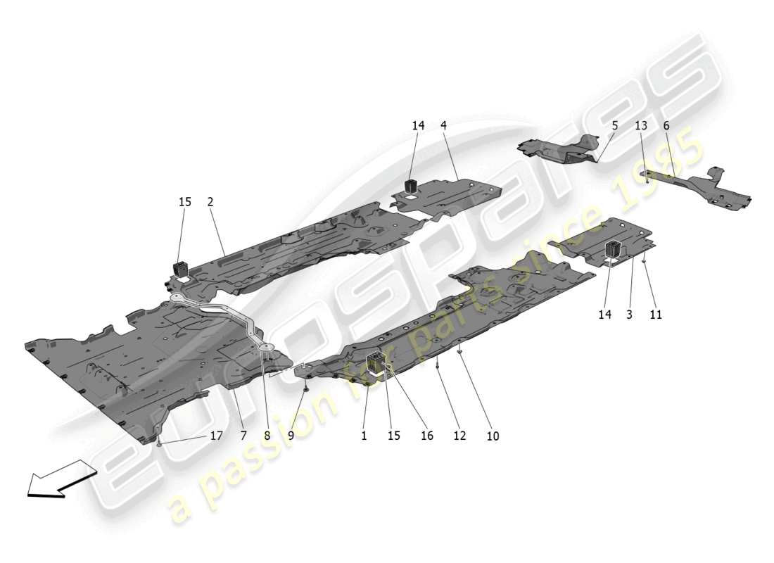 maserati grecale gt (2023) diagrama de piezas de protectores de bajos y pisos