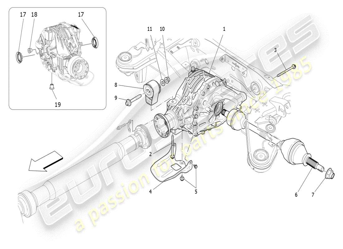maserati ghibli (2021) diagrama de piezas del diferencial y del eje trasero