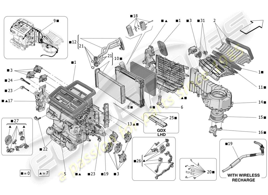 maserati grecale gt (2023) unidad de a/c: dispositivos del tablero diagrama de piezas