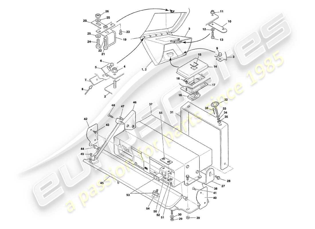 aston martin v8 volante (2000) diagrama de piezas de fascia y molduras