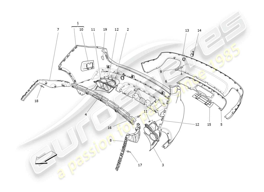 maserati levante (2018) diagrama de piezas del parachoques trasero