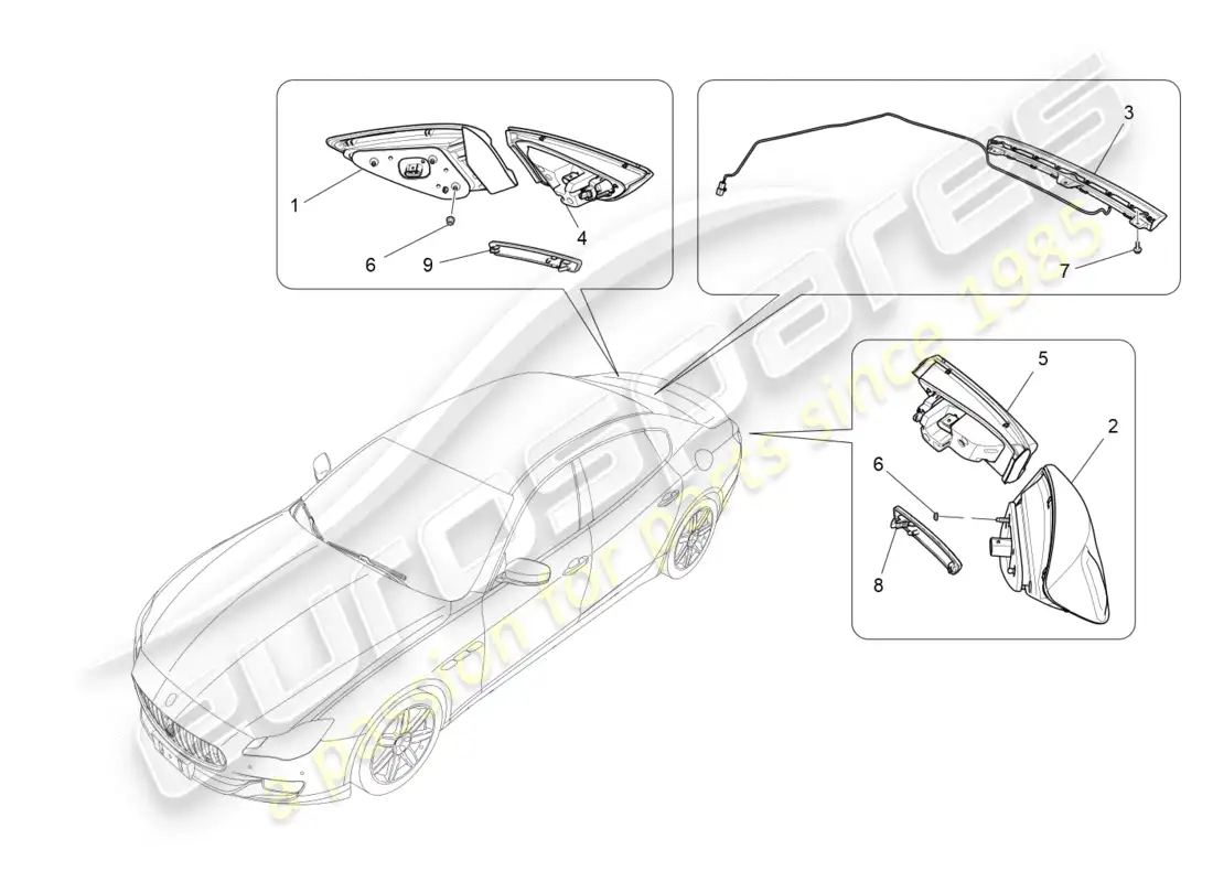 maserati qtp 3.0 tds v6 275hp (2015) diagrama de piezas de los grupos de luces traseras