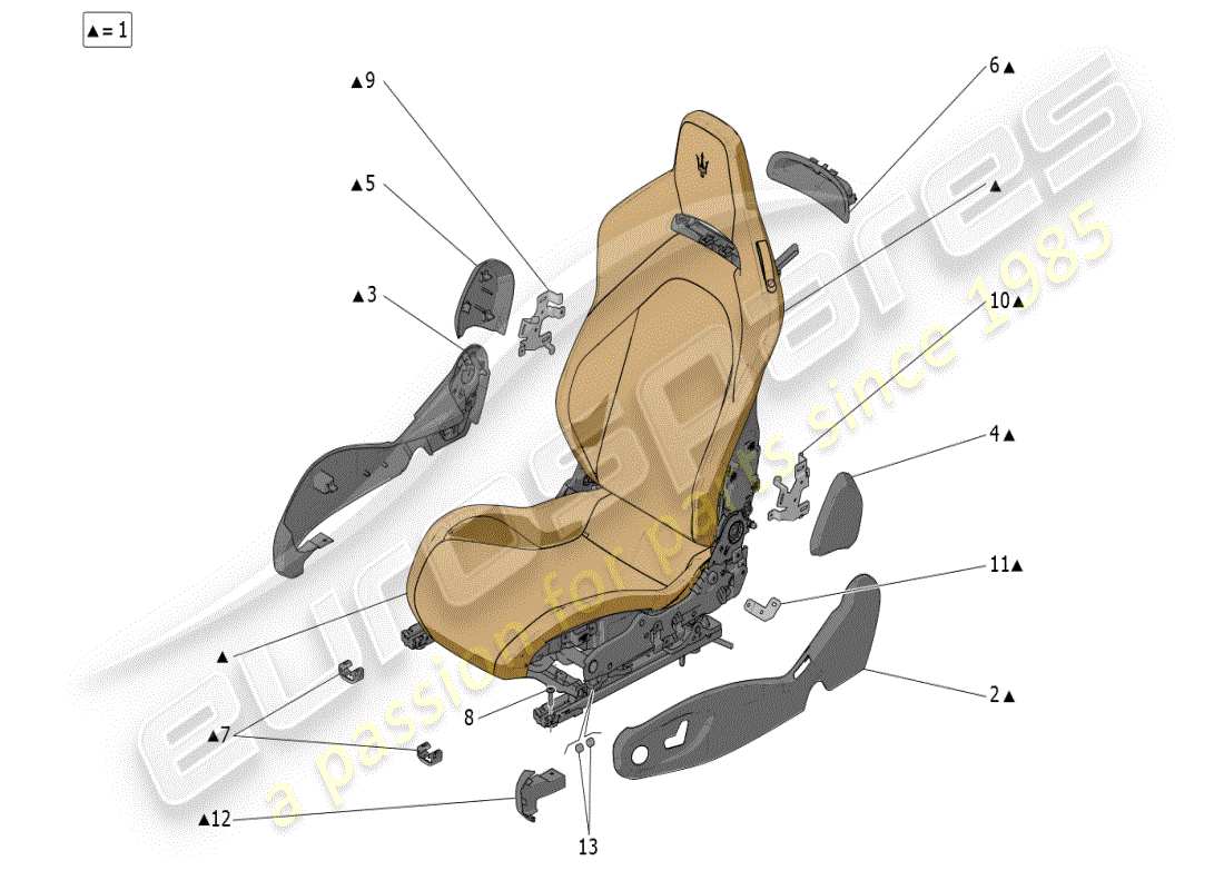 maserati mc20 (2024) asientos: paneles acabados diagrama de piezas