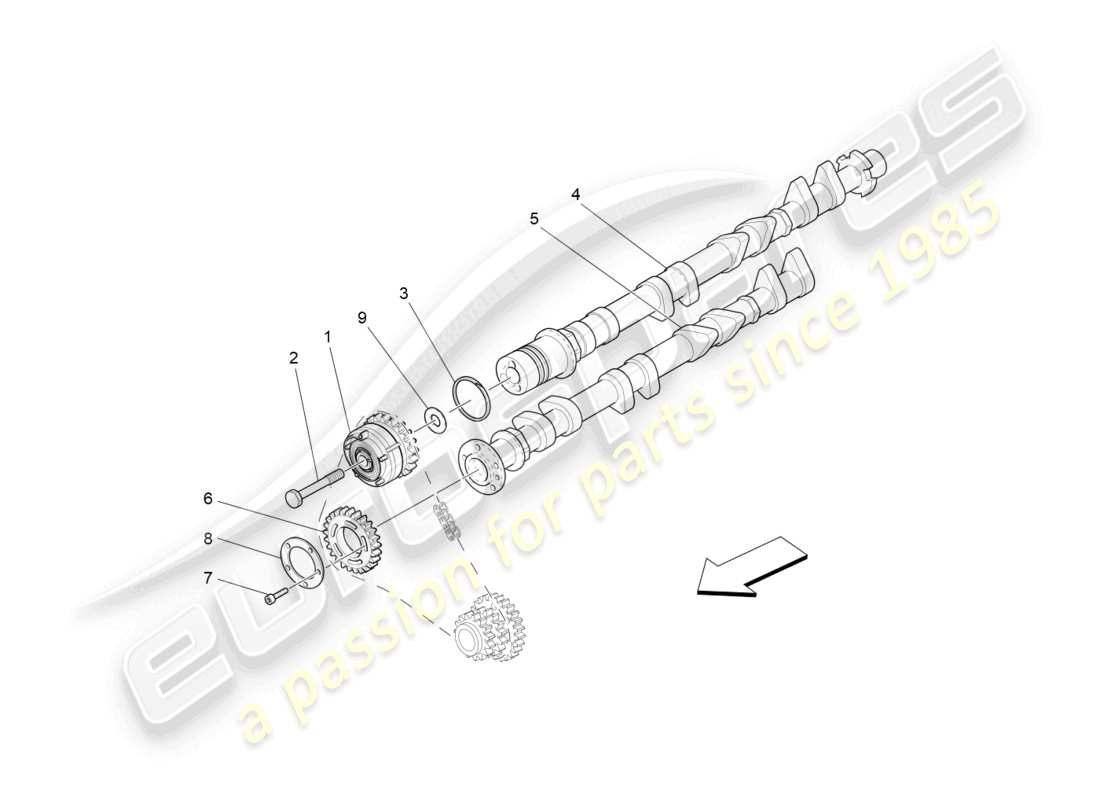 maserati grancabrio mc (2013) árboles de levas de culata derecha diagrama de piezas
