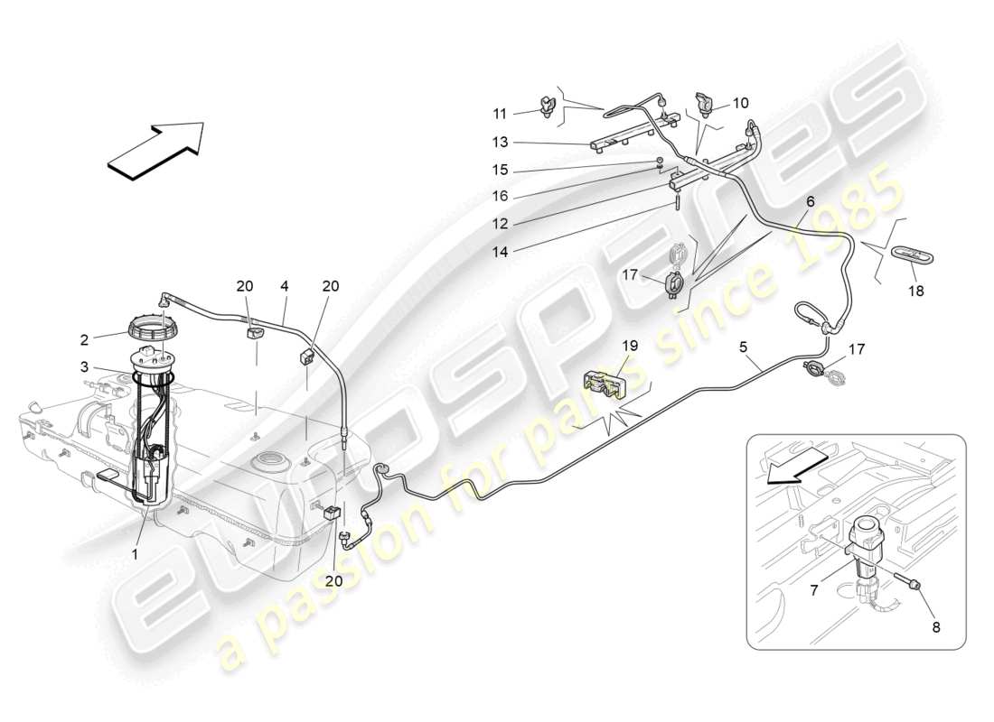 maserati grancabrio mc (2013) diagrama de piezas de bombas de combustible y líneas de conexión
