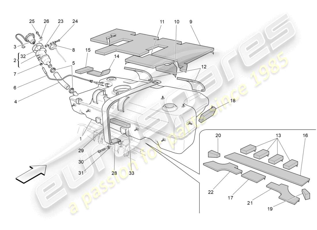 maserati grancabrio mc (2013) diagrama de piezas del tanque de combustible