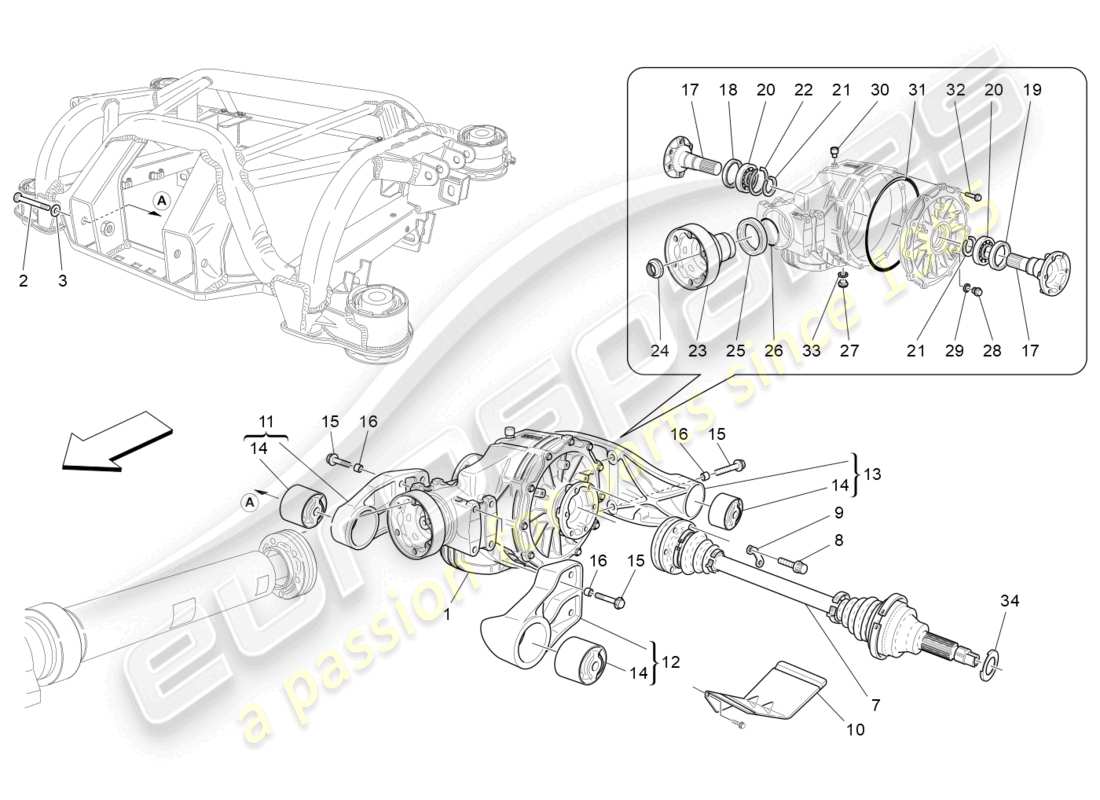 maserati grancabrio mc (2013) diagrama de piezas del diferencial y del eje trasero
