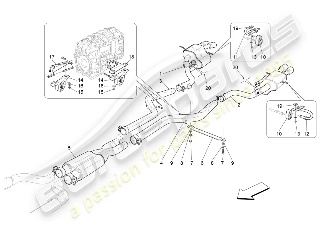 maserati granturismo (2009) silenciadores diagrama de piezas