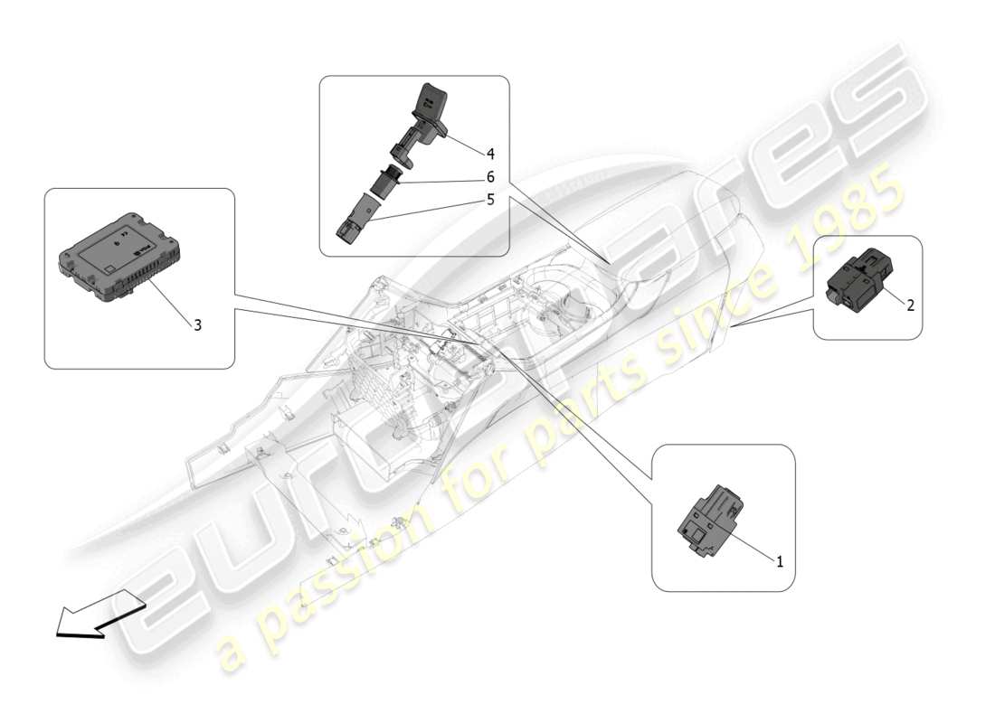 maserati grecale gt (2023) diagrama de piezas de los dispositivos de la consola central