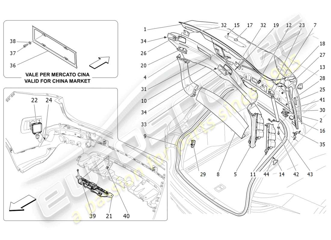 maserati levante (2018) porton levantamiento trasero diagrama de piezas