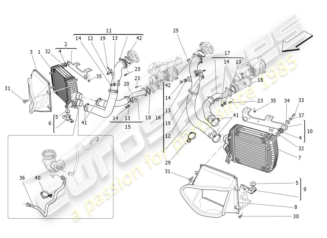 maserati levante gts (2020) sistema de enfriador diagrama de piezas