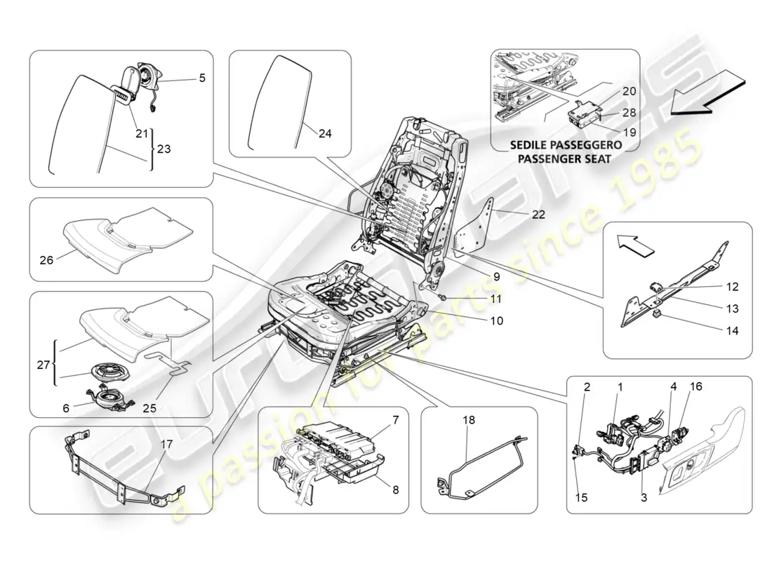 maserati qtp 3.0 tds v6 275hp (2015) asientos delanteros: diagrama de piezas de mecánica y electrónica