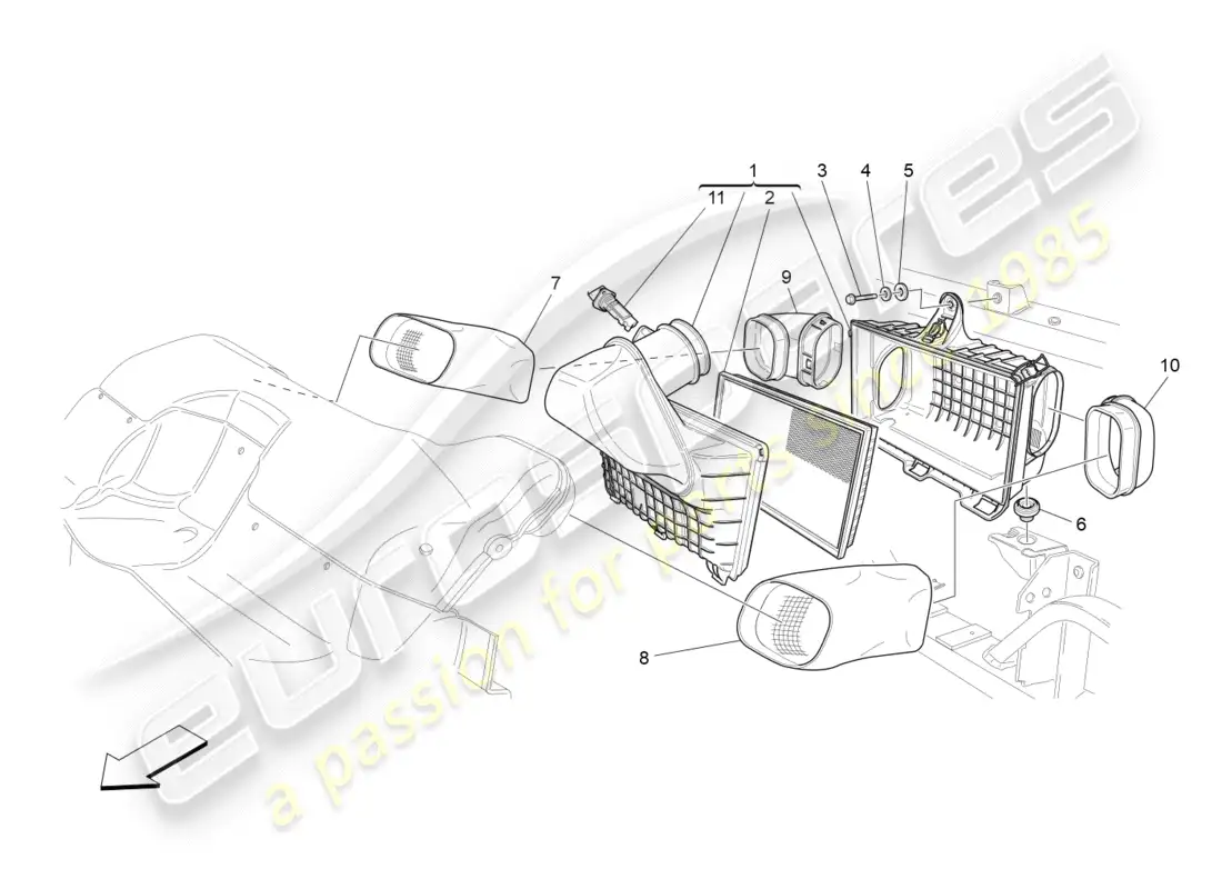 maserati granturismo s (2016) filtro de aire, toma de aire y conductos diagrama de piezas