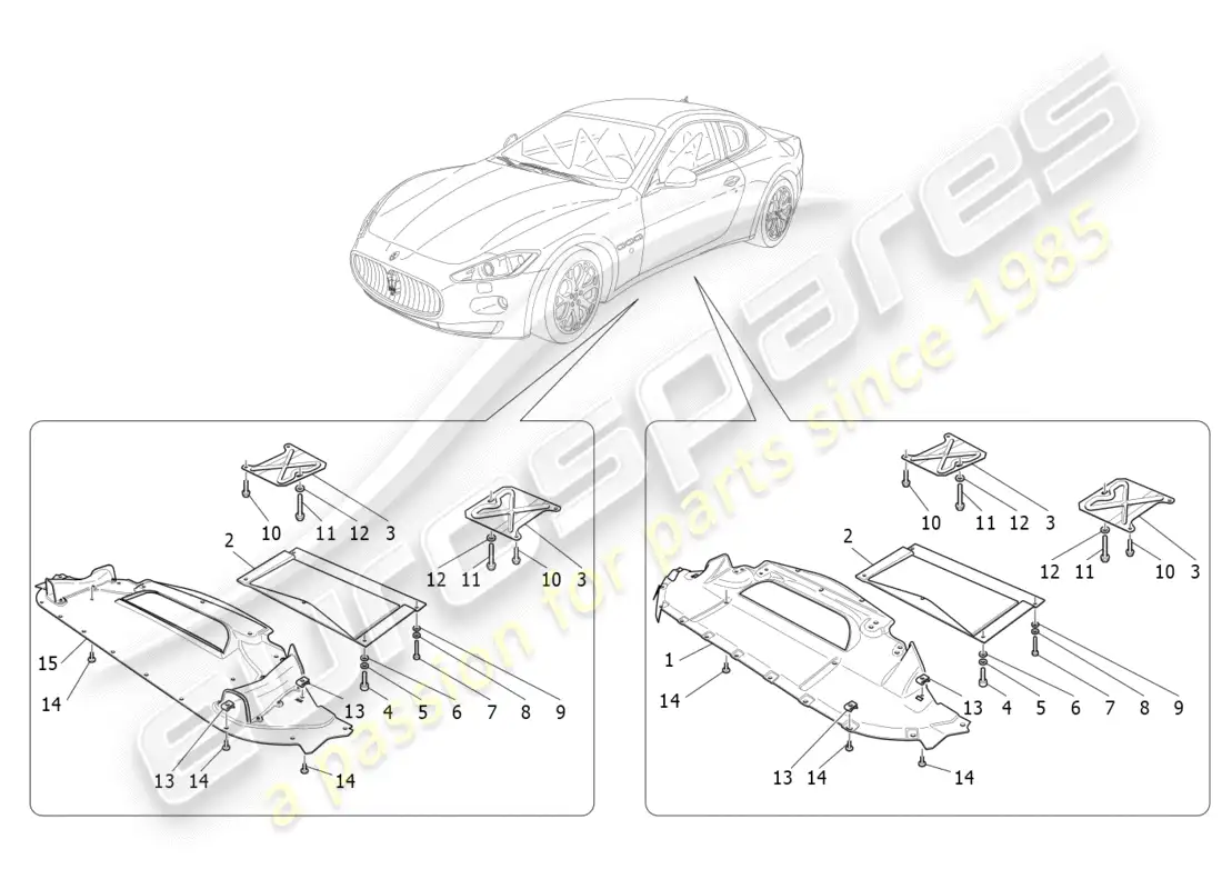 maserati granturismo (2016) protección de bajos y bajos del suelo diagrama de piezas