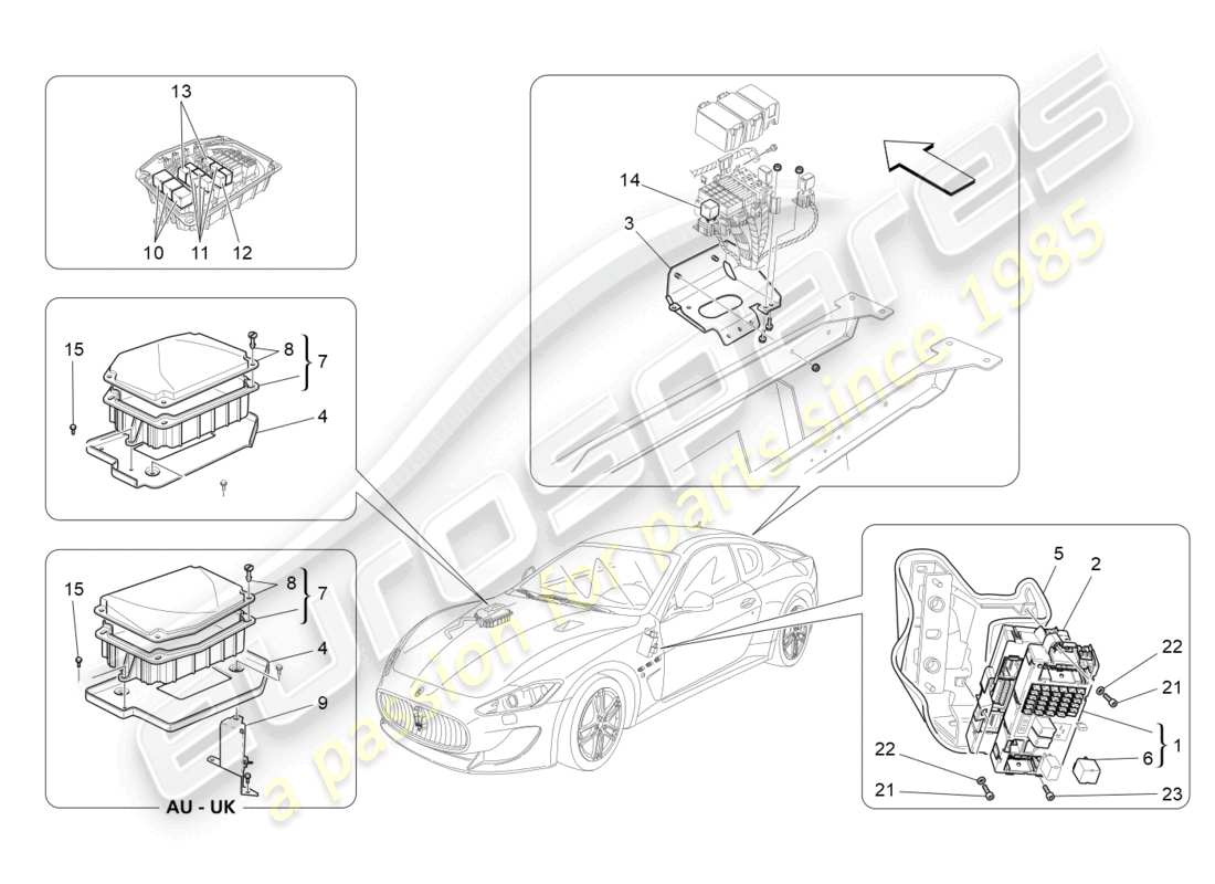 maserati granturismo mc stradale (2012) diagrama de piezas de relés, fusibles y cajas