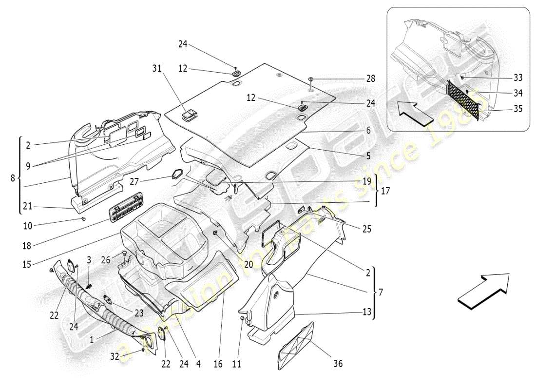 maserati ghibli (2019) alfombrillas para maletero diagrama de piezas