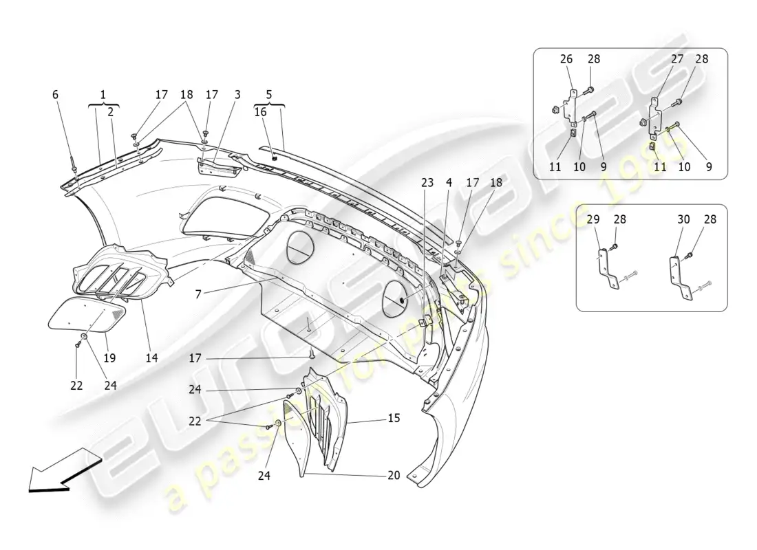 maserati granturismo s (2018) parachoques trasero diagrama de piezas