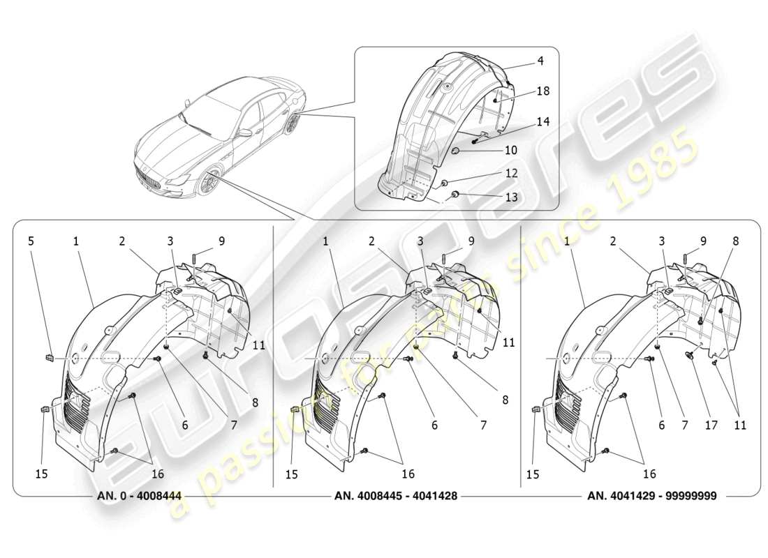 maserati quattroporte (2018) diagrama de piezas de la timonera y las tapas