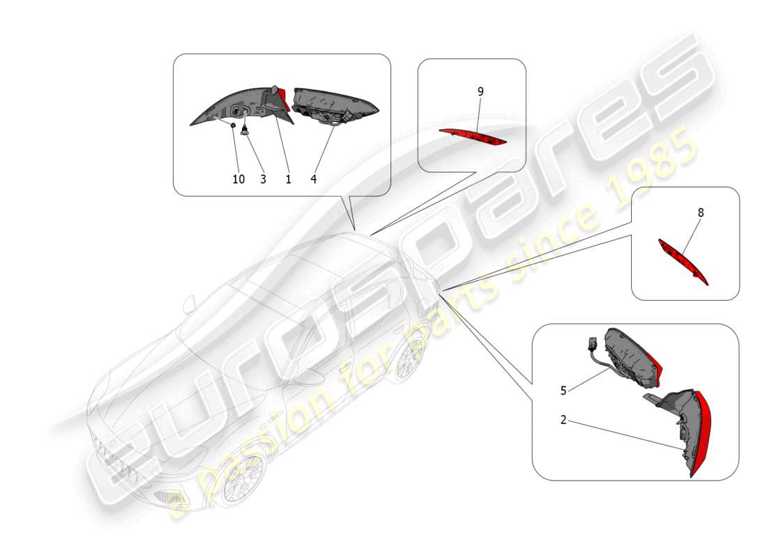 maserati grecale trofeo (2023) grupos de luces traseras diagrama de piezas