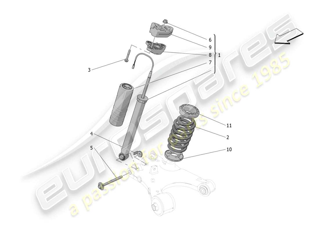 maserati grecale gt (2023) diagrama de piezas de los dispositivos del amortiguador trasero