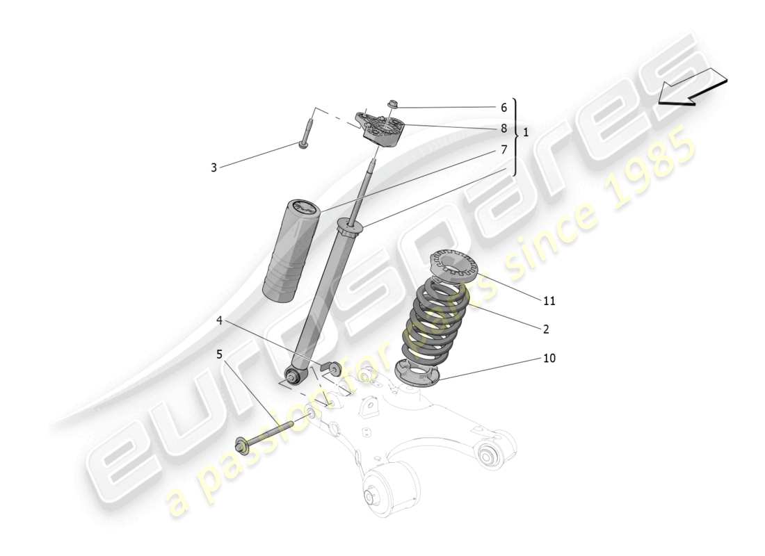 maserati grecale gt (2023) diagrama de piezas de los dispositivos del amortiguador trasero