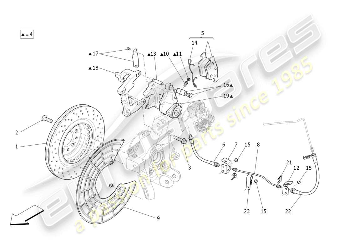 maserati levante (2018) braking devices on rear wheels diagrama de piezas