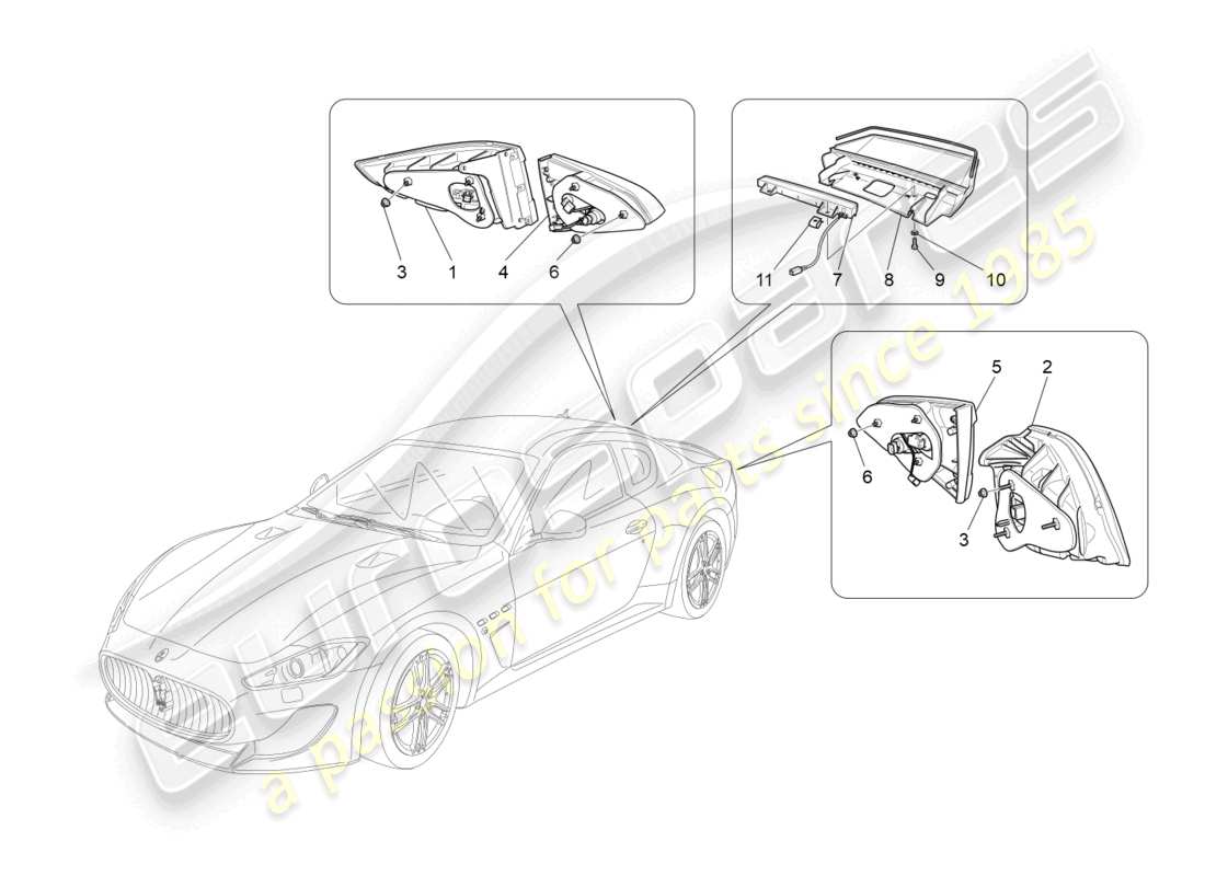 maserati granturismo mc stradale (2012) diagrama de piezas de los grupos de luces traseras