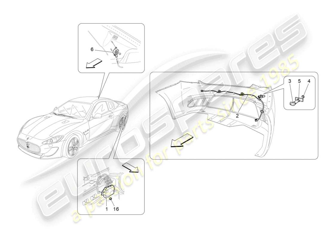 maserati granturismo mc stradale (2011) diagrama de piezas de los sensores de estacionamiento