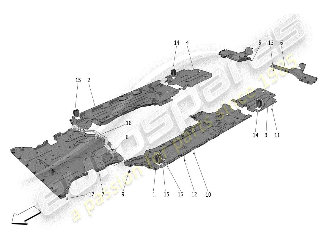 maserati grecale modena (2023) protección de bajos y bajos del suelo diagrama de piezas