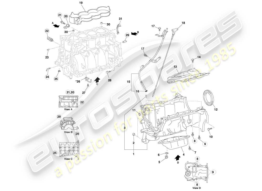 aston martin cygnet (2012) diagrama de piezas de los componentes del bloque de cilindros