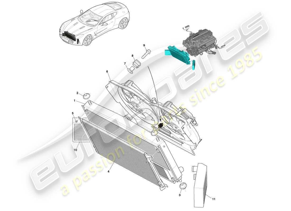 aston martin one-77 (2011) conjunto del radiador diagrama de piezas