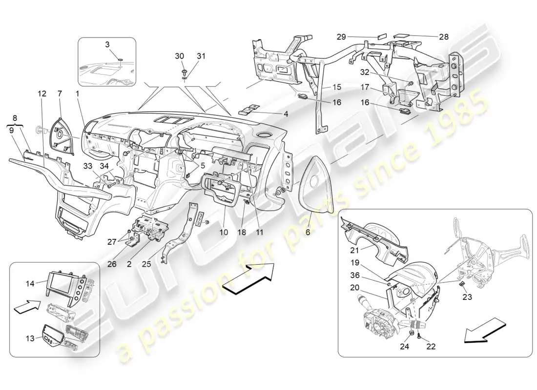 maserati granturismo (2011) unidad de tablero diagrama de piezas