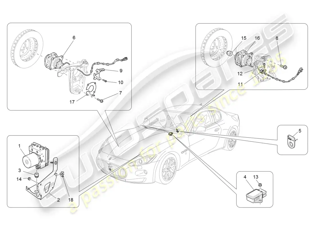 maserati granturismo (2008) sistemas de control de frenado diagrama de piezas